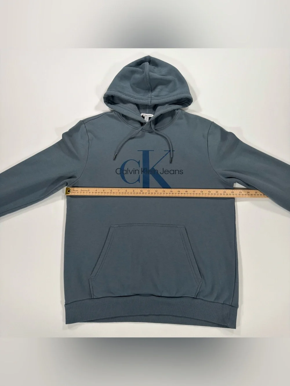 Calvin Klein Jeans Hoodie Mens M Blue Monogram Logo Fleece Pullover Sweatshirt - Picture 8 of 9